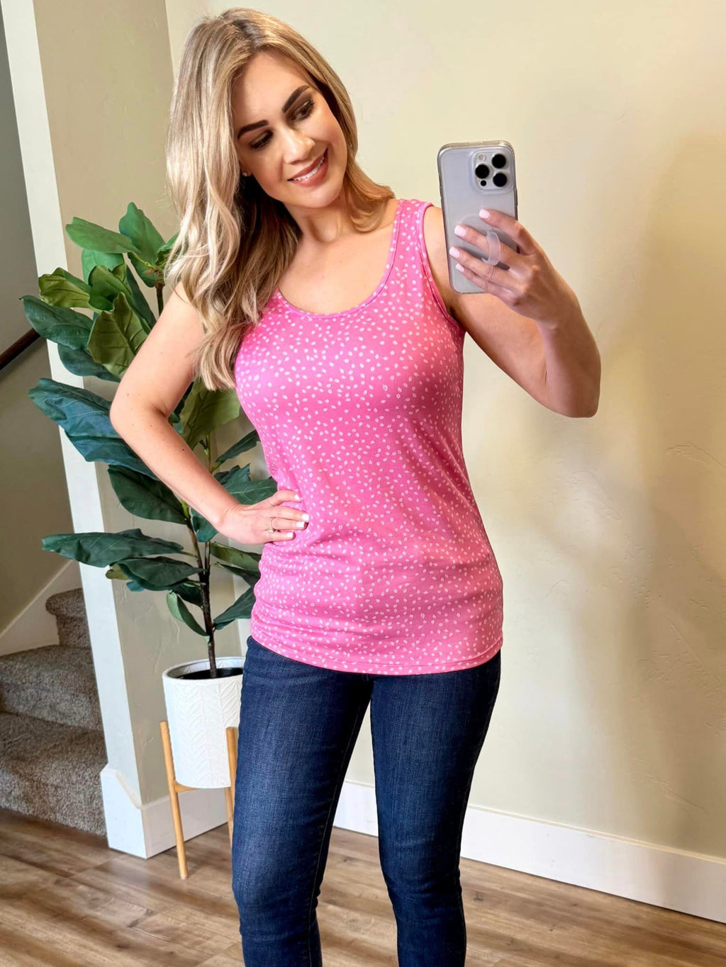 Luxe Crew Tank - Hot Pink Leaf by Michelle Mae