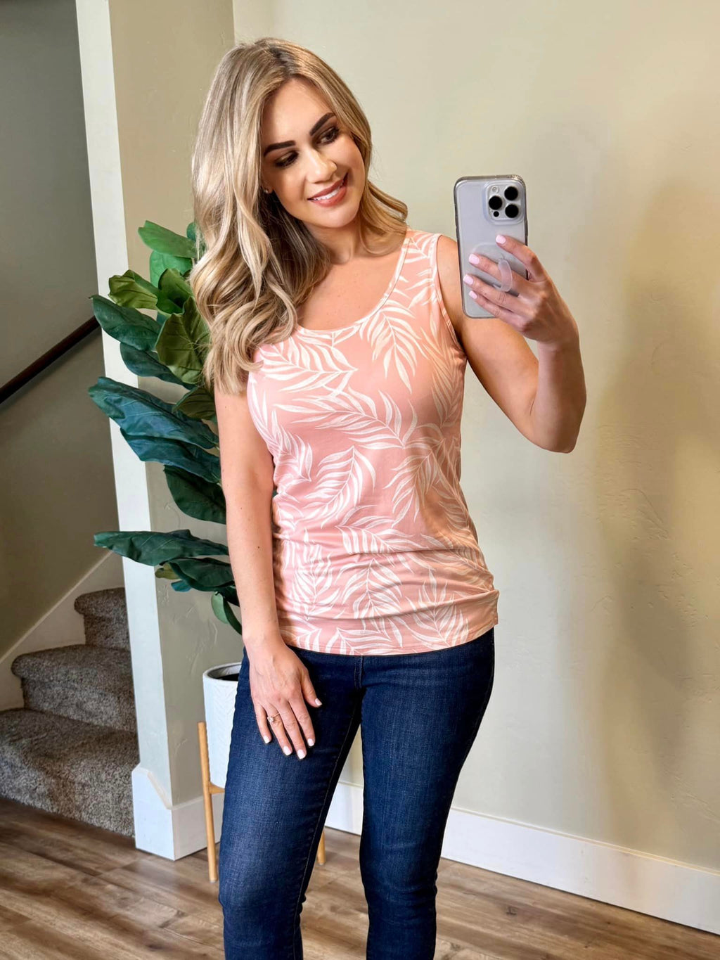 Luxe Crew Tank - Pink Leaves by Michelle Mae