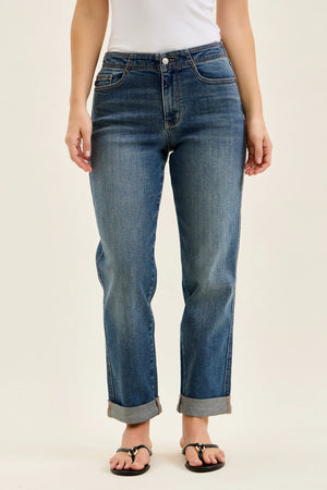 Judy Blue Mid Rise Boyfriend with Adjustable Back Tab Hollywood Waistband Jeans