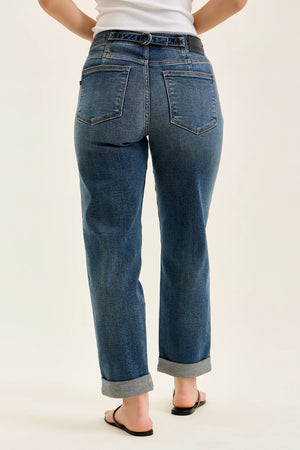 Judy Blue Mid Rise Boyfriend with Adjustable Back Tab Hollywood Waistband Jeans