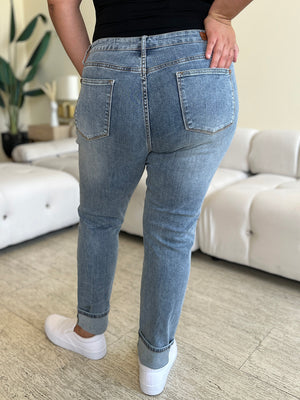 Judy Blue High Waist Cuff Hem Non Distressed Boyfriend Jeans