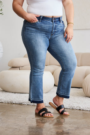 Judy Blue Mid Rise Release Hem Cropped Bootcut Jeans