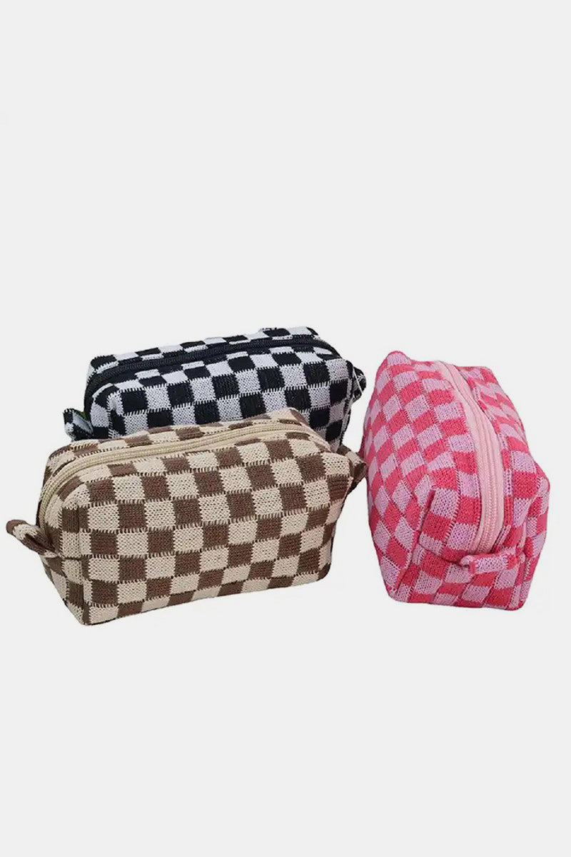 Zenana Checkered Pattern Knitted Cosmetic Pouch - 6 colors