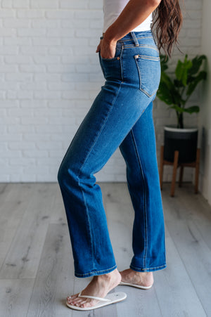 Judy Blue High Waist Front Seam Detail Cuffed Straight Leg Jeans