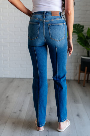 Judy Blue High Waist Front Seam Detail Cuffed Straight Leg Jeans