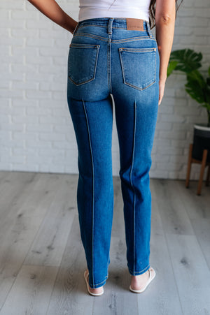 Judy Blue High Waist Front Seam Detail Cuffed Straight Leg Jeans