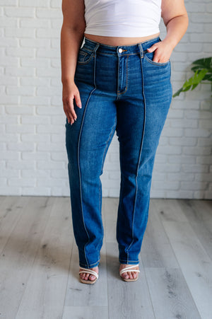 Judy Blue High Waist Front Seam Detail Cuffed Straight Leg Jeans