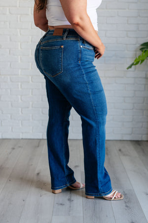 Judy Blue High Waist Front Seam Detail Cuffed Straight Leg Jeans