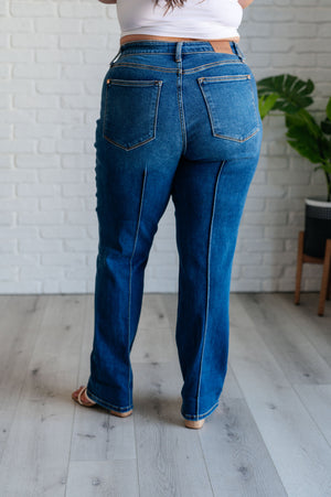 Judy Blue High Waist Front Seam Detail Cuffed Straight Leg Jeans