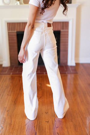 Judy Blue High Rise Braided Waist Wide Leg Jeans White