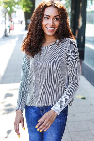 Hello Beautiful Black Rib Dolman Cropped Top