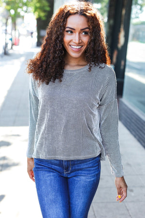 Hello Beautiful Black Rib Dolman Cropped Top