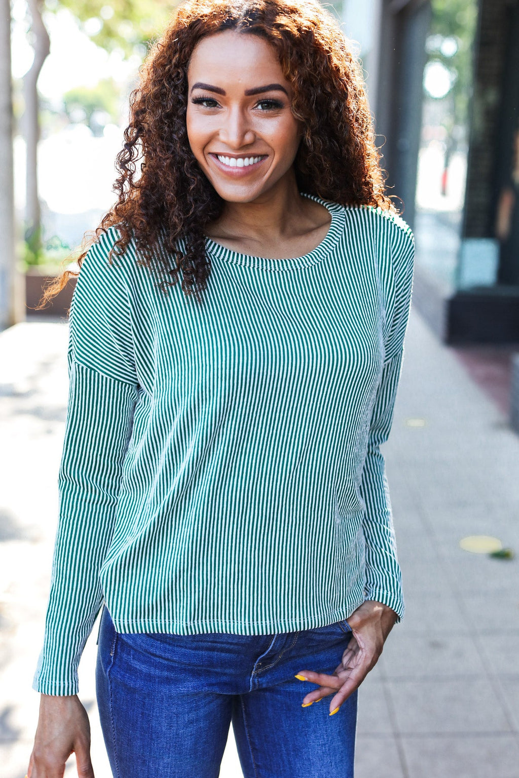 Hello Beautiful Green Rib Dolman Cropped  Top