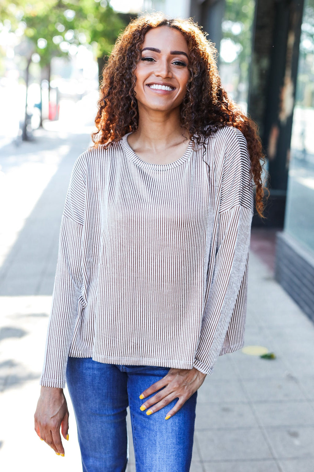 Hello Beautiful Camel Rib Dolman Cropped  Top