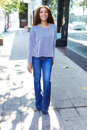 Hello Beautiful Blue Rib Dolman Cropped Top