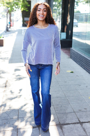 Hello Beautiful Blue Rib Dolman Cropped Top