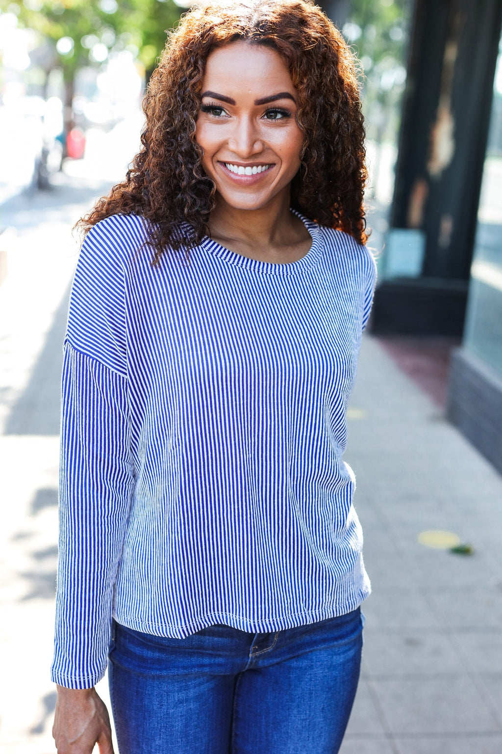 Hello Beautiful Blue Rib Dolman Cropped Top