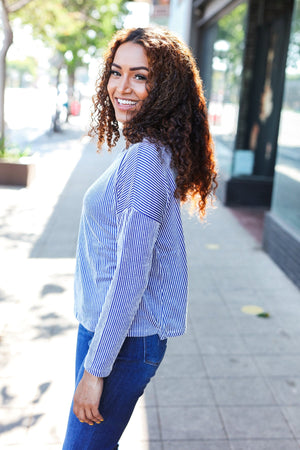 Hello Beautiful Blue Rib Dolman Cropped Top