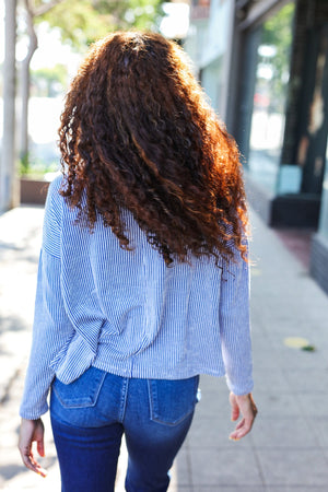 Hello Beautiful Blue Rib Dolman Cropped Top