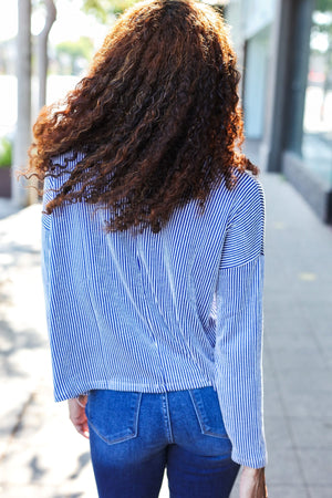 Hello Beautiful Blue Rib Dolman Cropped Top