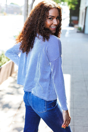 Hello Beautiful Blue Rib Dolman Cropped Top