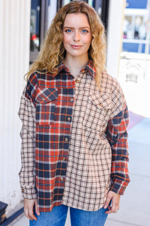 Rust & Taupe Plaid Color Block Shacket