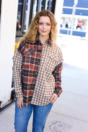 Rust & Taupe Plaid Color Block Shacket