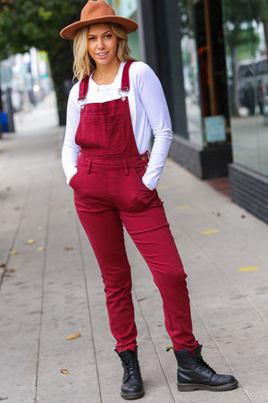 Judy Blue High Waist Garment Dyed Maroon Boyfriend Double Cuff Overalls