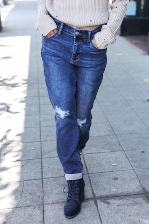 Judy Blue Mid Rise Distressed Slim Fit Jeans