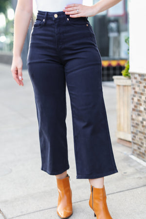 Judy Blue High Waist Tummy Control Wide Crop Leg Jeans Navy