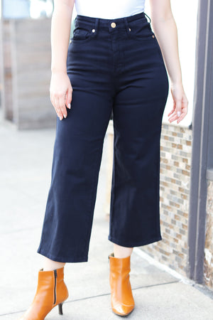 Judy Blue High Waist Tummy Control Wide Crop Leg Jeans Navy