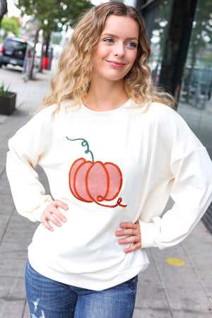 Halloween Lovely Ivory Embroidered Pumpkin Knit Sweater