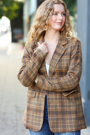 Make It Happen Spice Plaid Tailored Collar Lapel Blazer