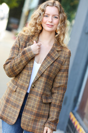 Make It Happen Spice Plaid Tailored Collar Lapel Blazer