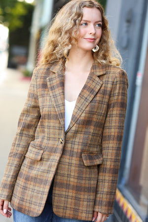 Make It Happen Spice Plaid Tailored Collar Lapel Blazer