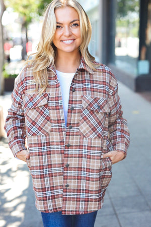 Be Your Best Taupe Plaid Quilt Lined Button Down Shacket