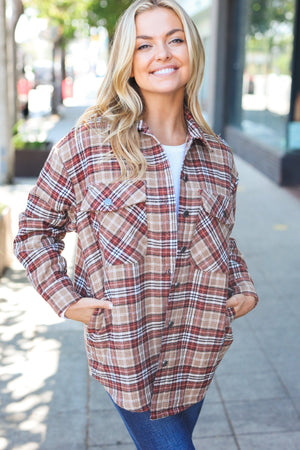 Be Your Best Taupe Plaid Quilt Lined Button Down Shacket