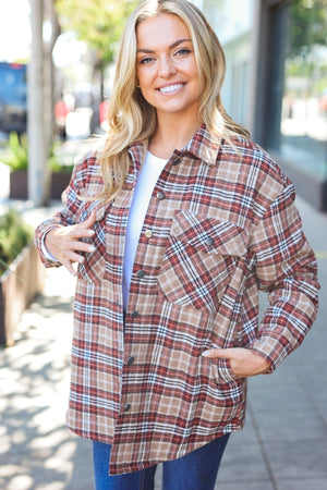 Be Your Best Taupe Plaid Quilt Lined Button Down Shacket