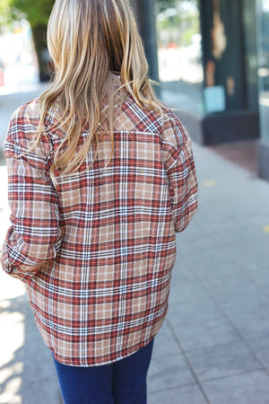 Be Your Best Taupe Plaid Quilt Lined Button Down Shacket