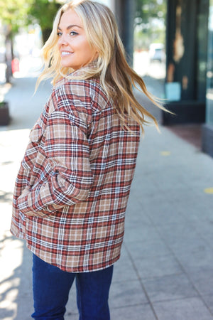 Be Your Best Taupe Plaid Quilt Lined Button Down Shacket