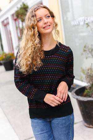 Spread Joy Black & Multicolor Jacquard Knit Sweater