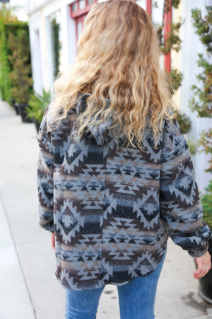 Call For You Grey Aztec Half Zip High Neck Hoodie