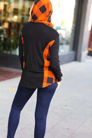 Black & Rust Plaid Hacci Knit Hoodie