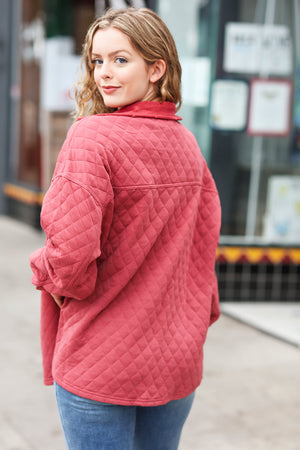 Eyes On You Marsala Quilted Knit Button Down Shacket