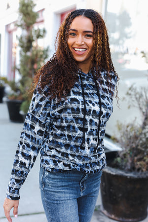 Casual Chic Blue & Black Animal Print Stripe Hoodie