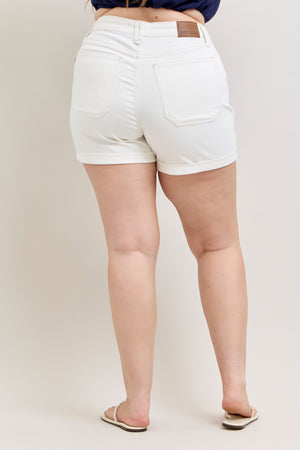 Judy Blue High Waist Aurora Weekender Jean Shorts With Double Rolled Cuff White