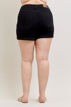 Judy Blue High Waist Aurora Weekender Jean Shorts With Double Rolled Cuff Black