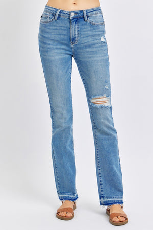 Judy Blue Mid Rise Release Hem Distressed Vintage Bootcut Jeans