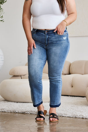 Judy Blue Mid Rise Release Hem Cropped Bootcut Jeans