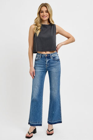 RISEN High Waist Raw Hem Ankle Bootcut Jeans